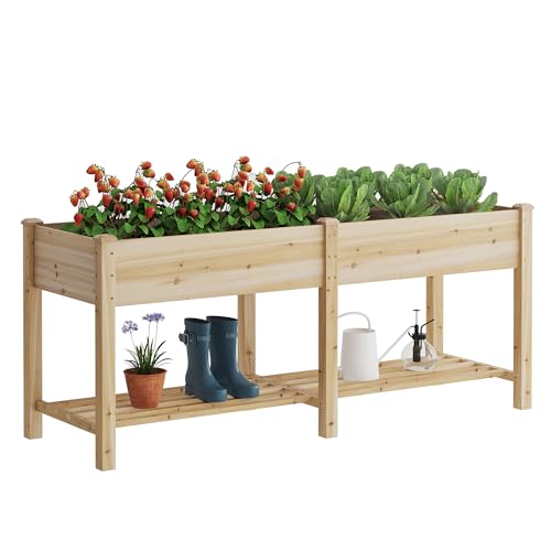 FILWH Raised Garden Bed with Legs Elevated Wooden Planter Box Stand Large Planter Stand Box for Fruits Vegetables Flowers with Divider with Bag