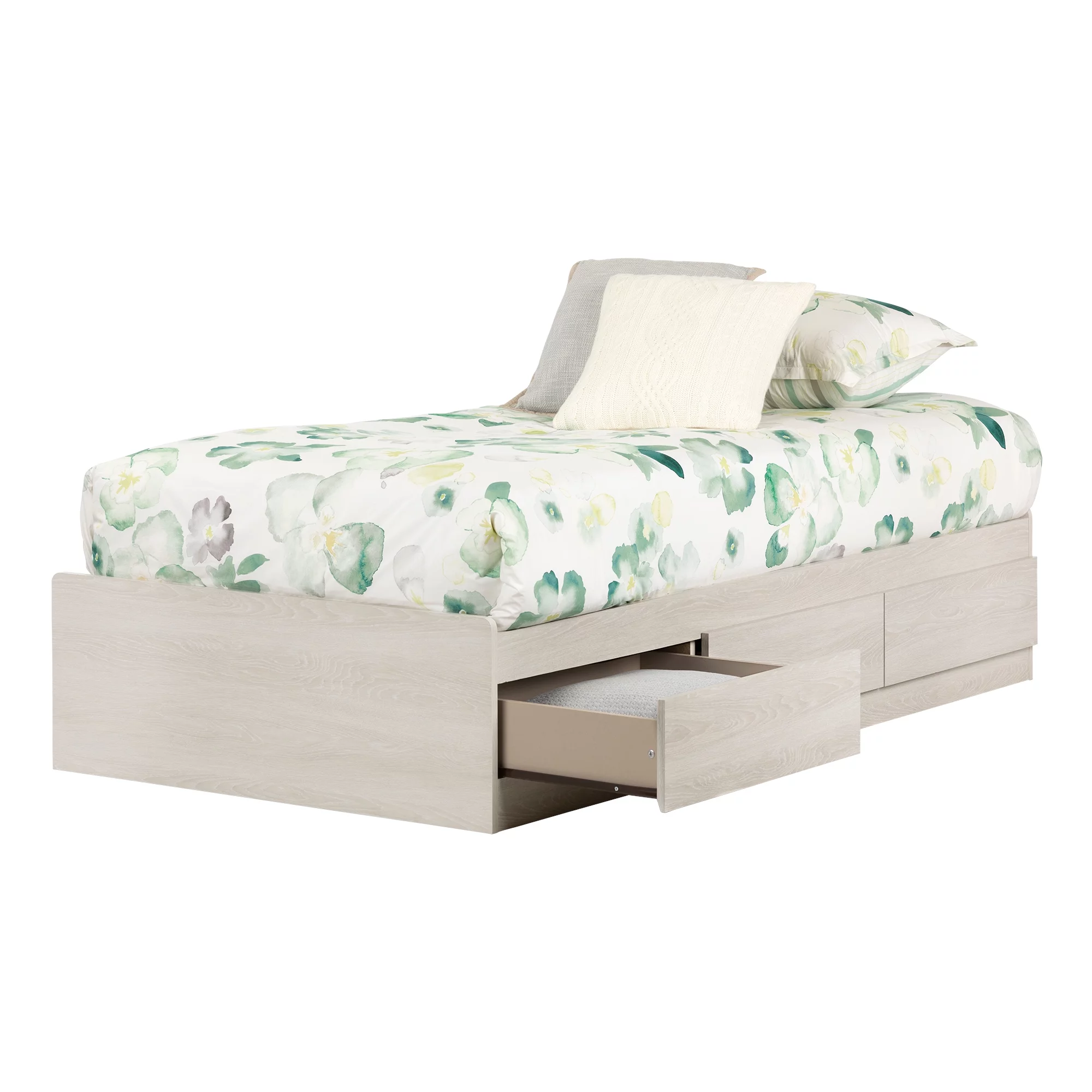 South Shore Fynn Twin Mates Bed with Storage Drawers, Winter Oak
