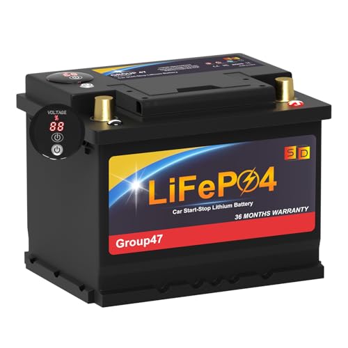 Lithium Car Battery Start and Stop, 12.8V 576WH Group 47 LiFePO4 Automotive Battery For Car, Starter Battery Plus Deep Cycle Performance