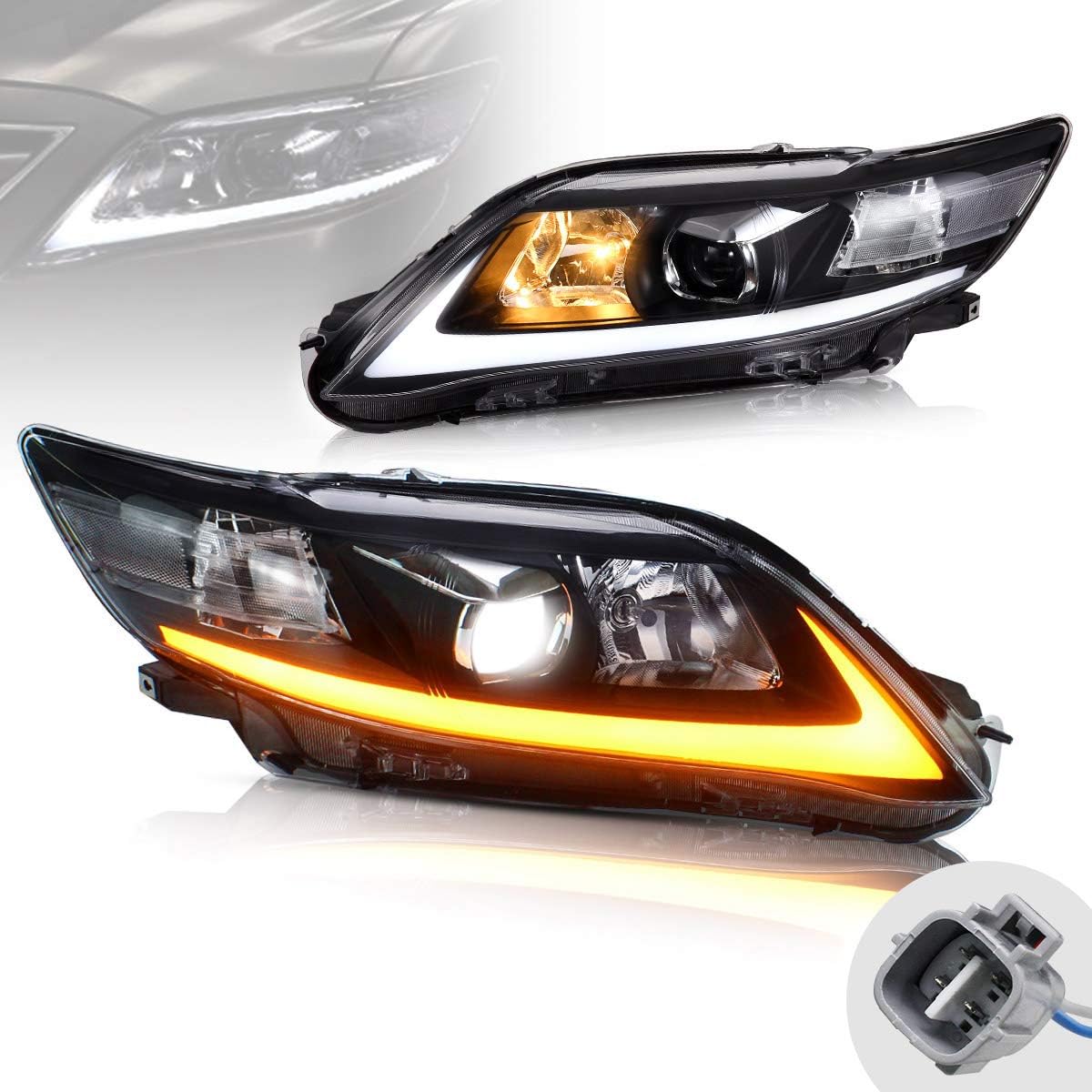 YUANZHENG LED Projector Headlights Compatible for [Toyota Camry 2010 2011] with Sequential Turn Signal DRL LED Light Bars