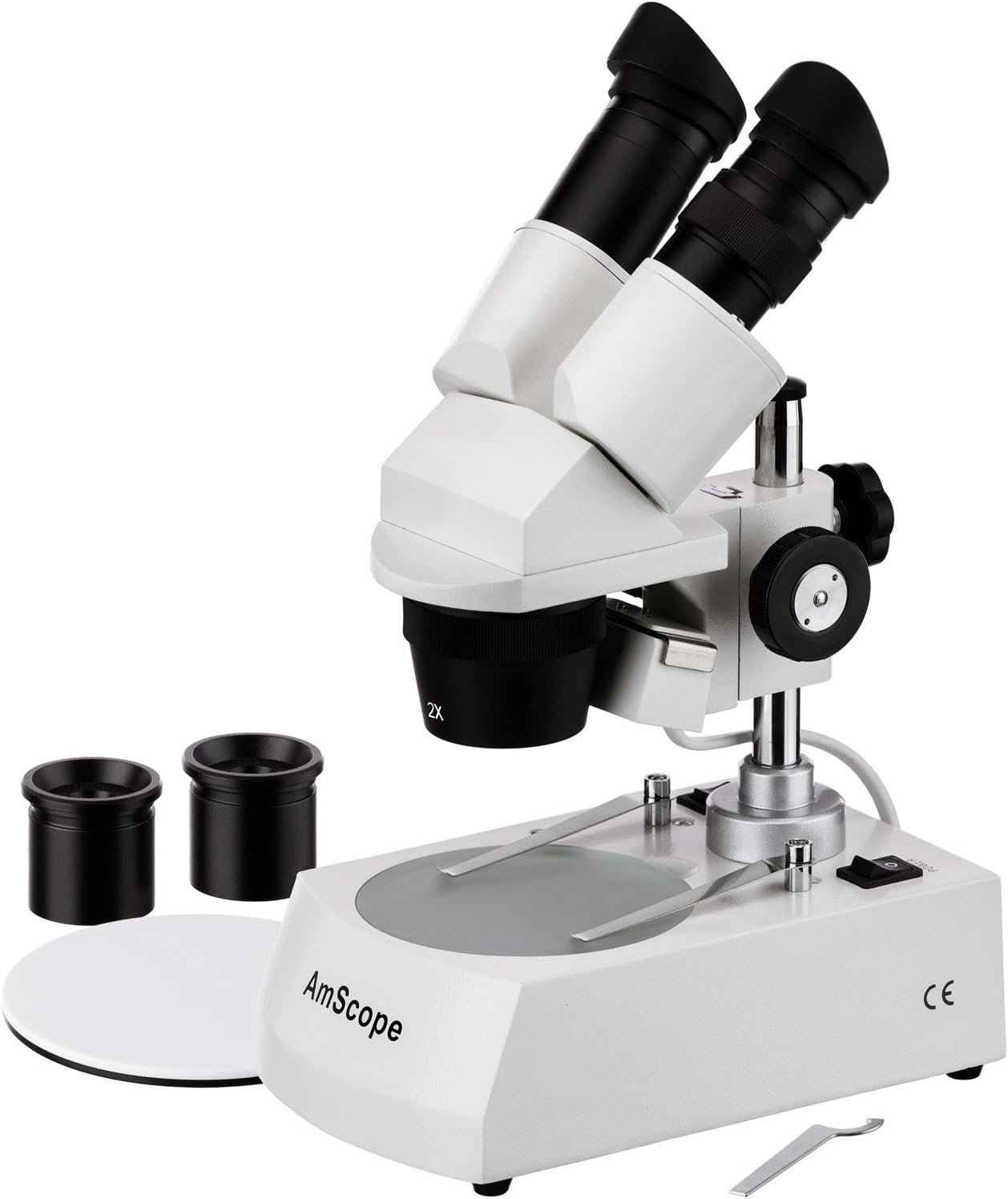 AmScope SE306-PZ Binocular Stereo Microscope, WF10x and WF20x Eyepieces, 20X/40X/80X Magnification, 2X and 4X Objectives