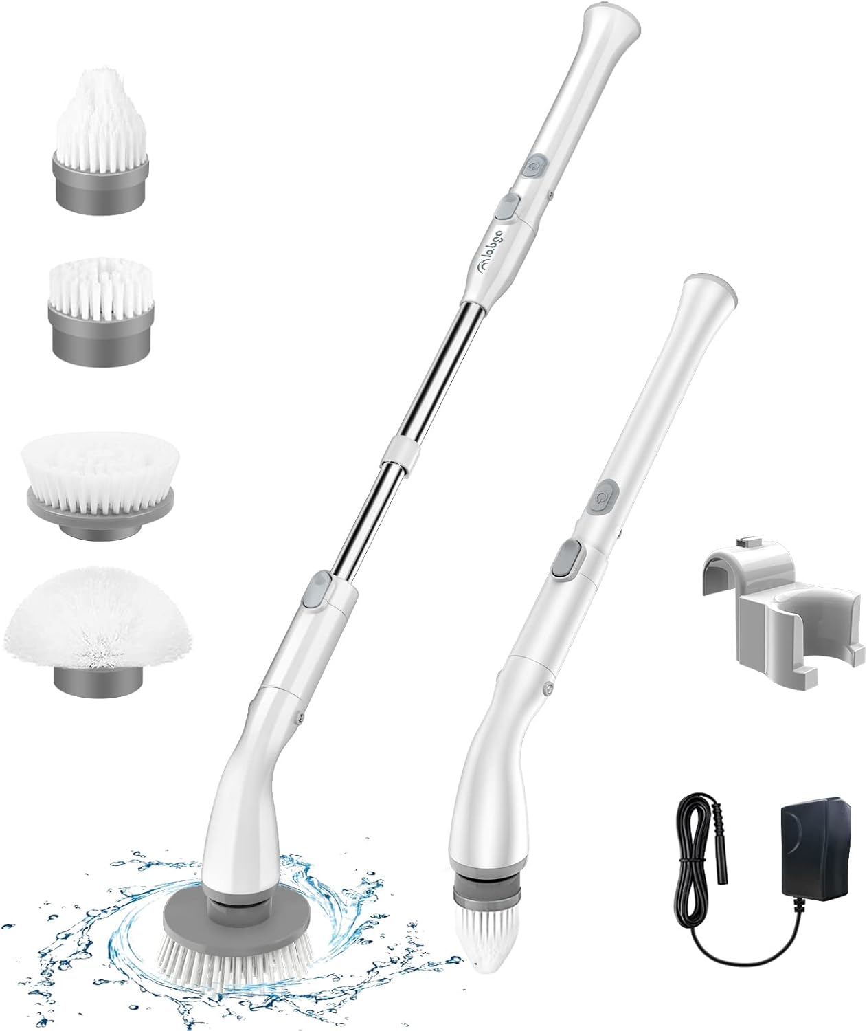 LABIGO Electric Spin Scrubber LA1 Pro, Cordless Spin Scrubber with 4 Replaceable Brush Heads and Adjustable Extension Handle