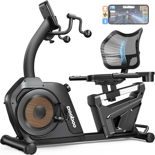 pooboo Recumbent Exercise Bike, Stationary Bikes for Home with Arm Exerciser, Magnetic Recumbent Bike with Ergonomic Backrest & Comfortable Seat