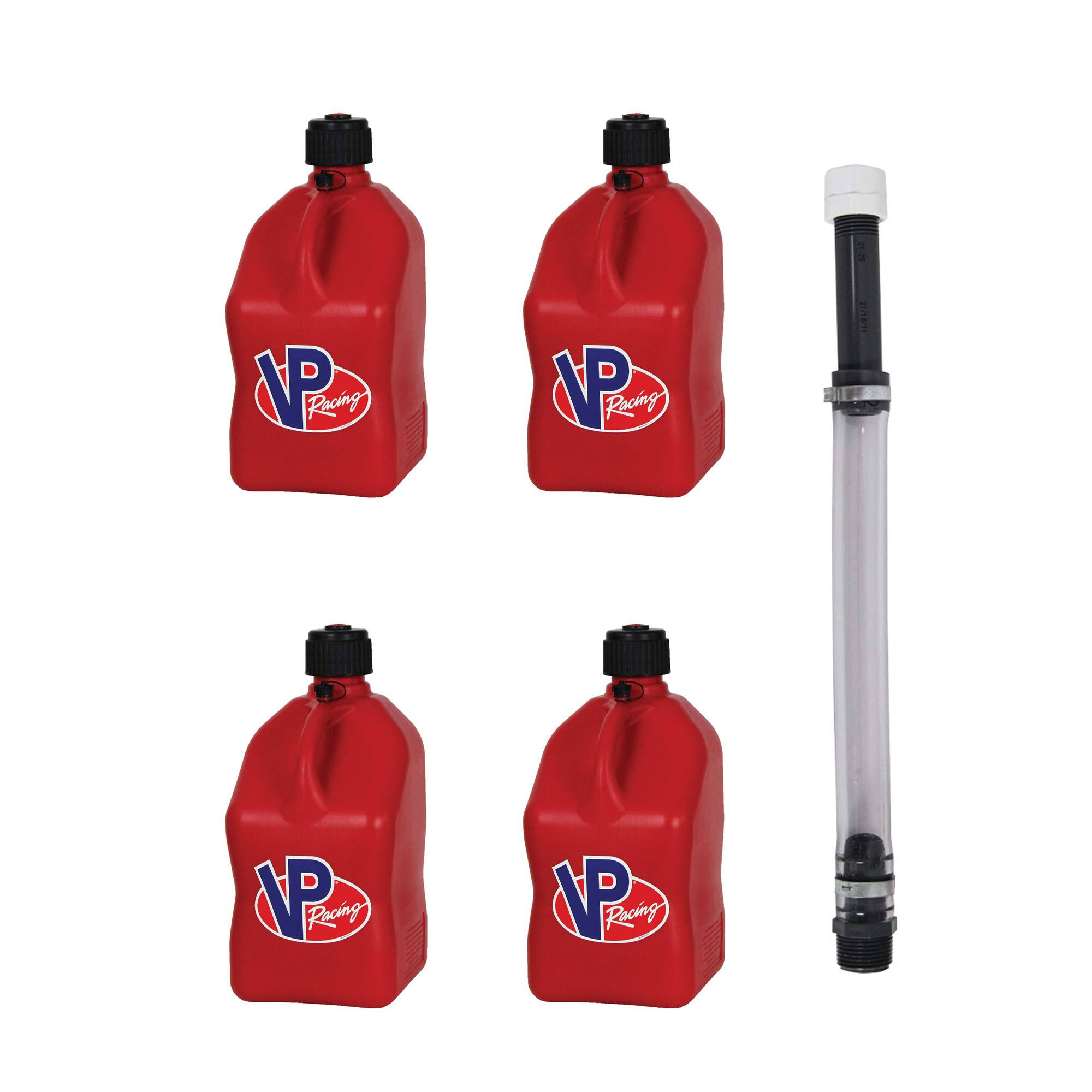 VP Racing 5 Gallon Racing Utility Can Red 4 Pack + 14 inch Hose Kit