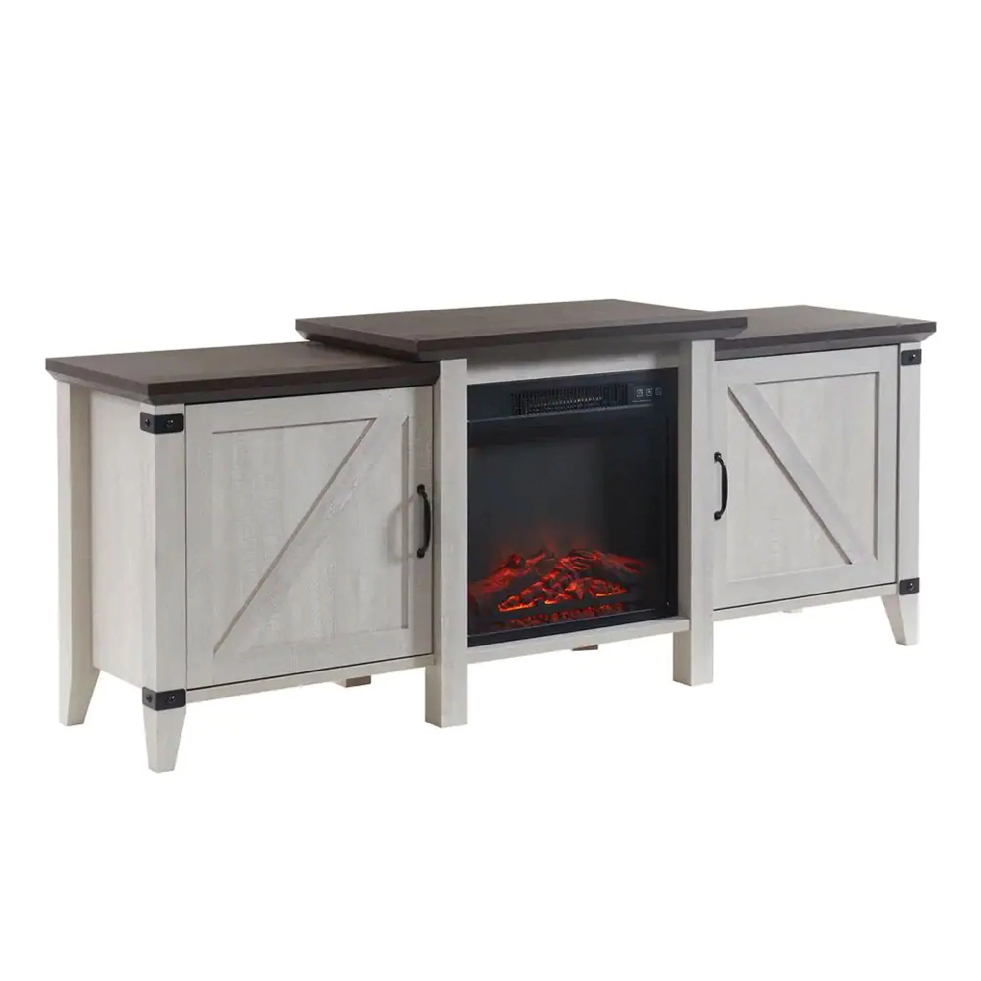 Edyo Living Freestanding Wooden Electric Fireplace TV Stand Console, Grey