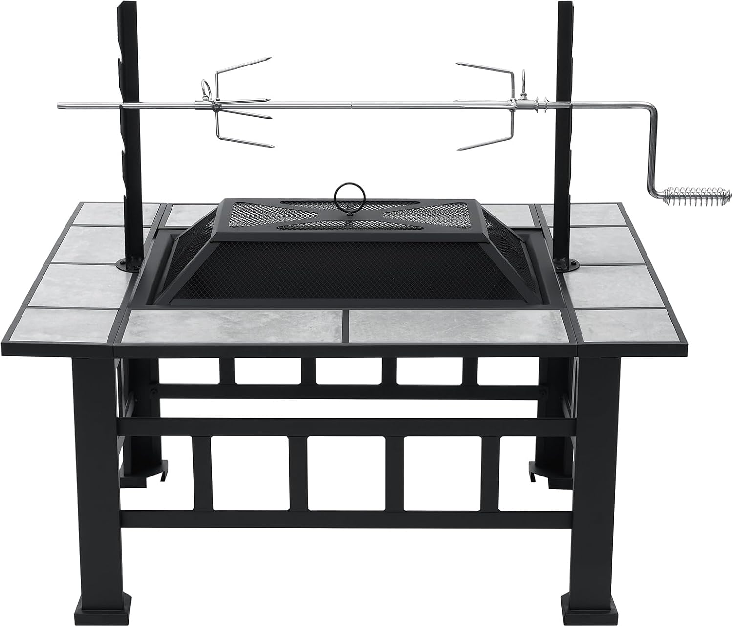 Fire Pit Table for Outside 37 Inch Square Firepits with Grill Large Wood Burning Heavy Duty Steel BBQ Bonfire Pit Outdoor Cooking with Spark Screen