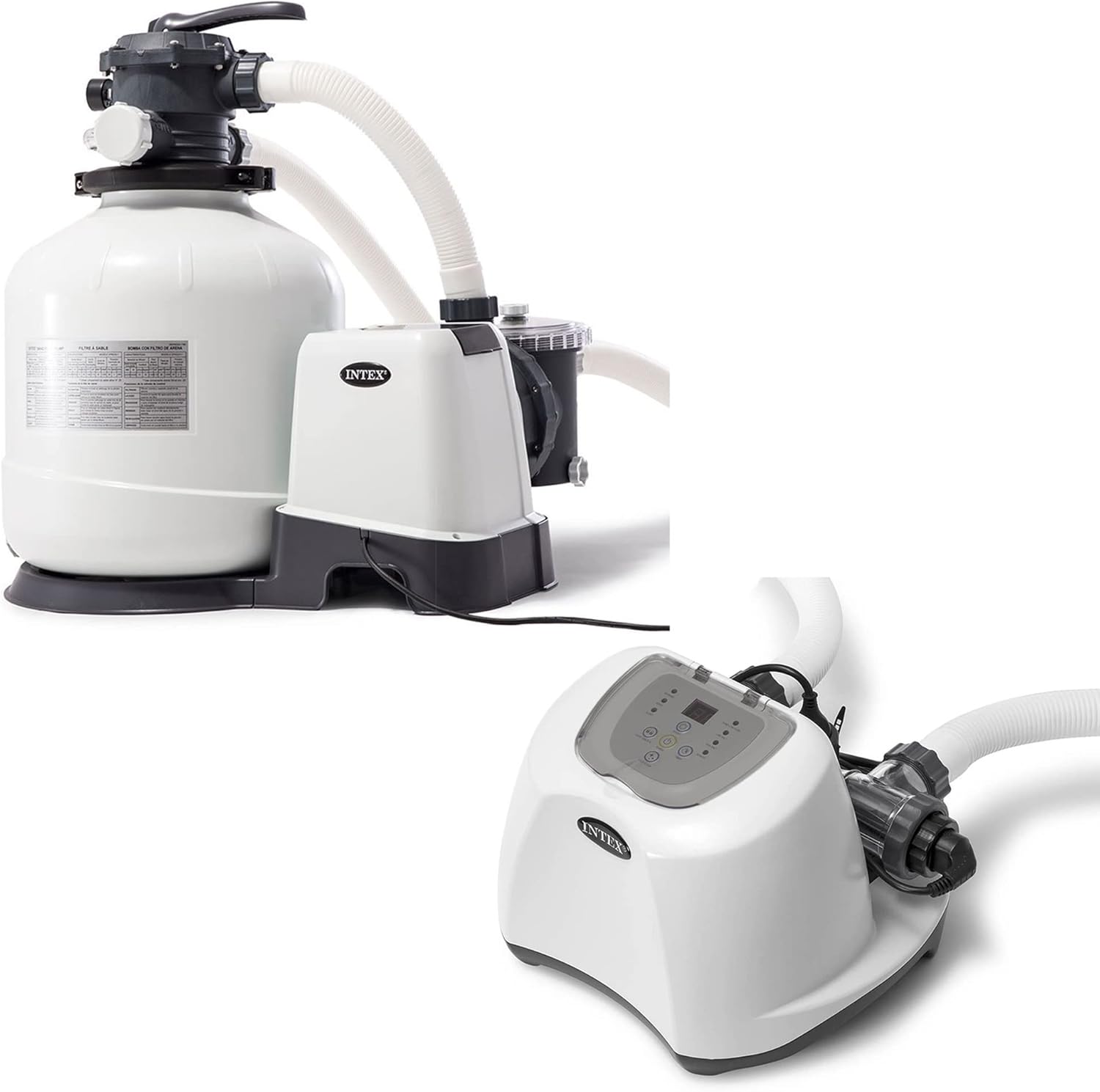 Intex 3000 GPH Sand Filter Pump with Built-In Timer and Krystal Clear Saltwater System Maintenance Set for Above Ground Outdoor Swimming Pools