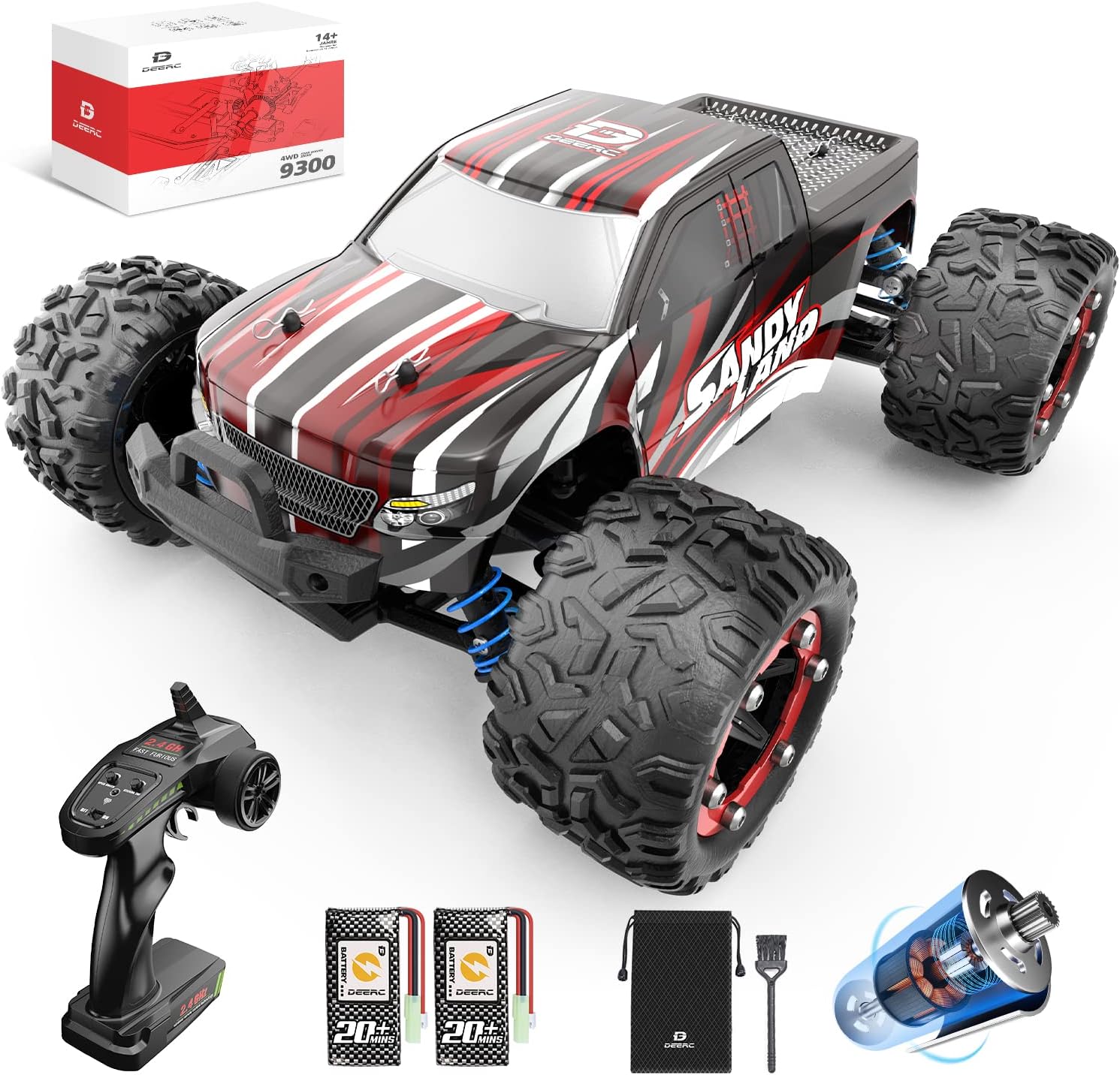 DEERC 9300 Remote Control Car High Speed RC Cars for Kids Adults 1:18 Scale 40 KM/H 4WD Off Road Monster Trucks