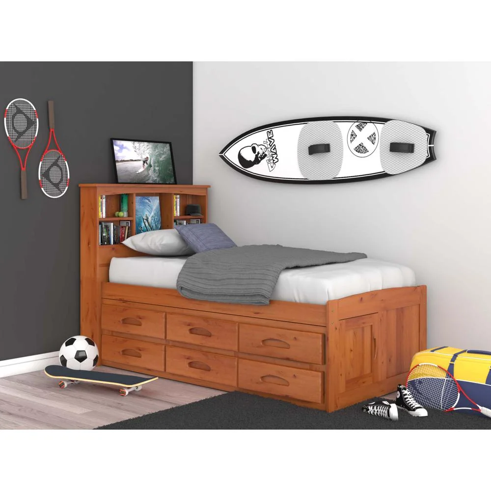 OS Home and Office Furniture 82120K6-22 Captains Bookcase Bed in Warm Honey