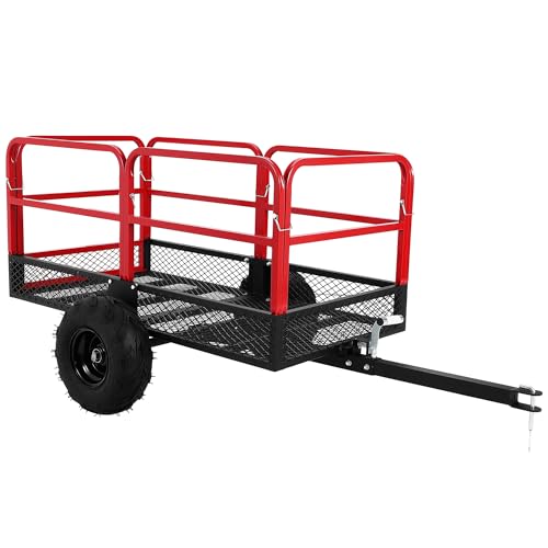 Garden Dump Cart, 1500 Lbs Capacity 22 Cubic Feet Heavy Duty Steel ATV Trailer Pull Behind Yard Wagon with 2 Wheels