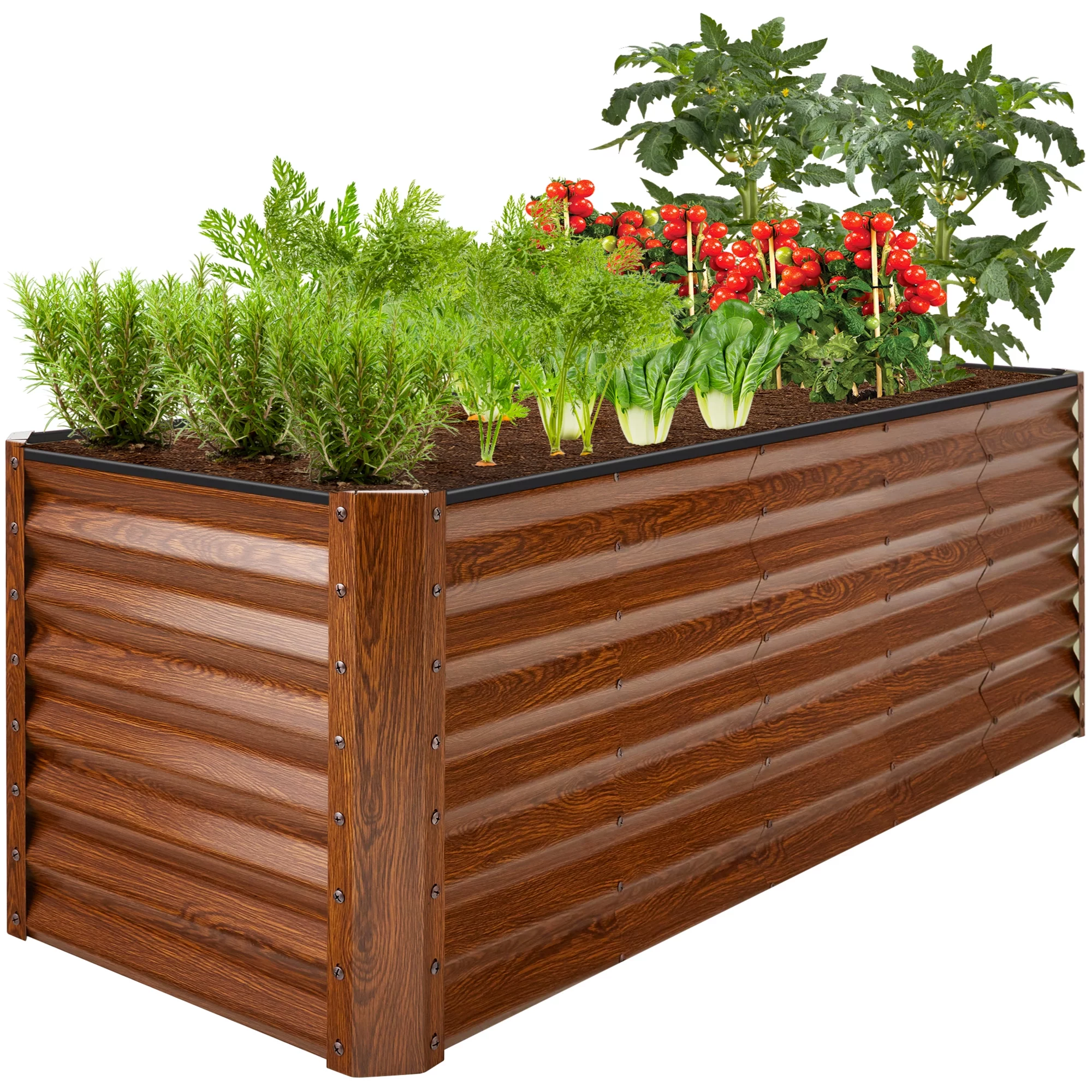 Best Choice Products 8x2x2ft Outdoor Metal Raised Garden Bed, Planter Box for Vegetables, Flowers, Herbs - Wood Grain - Curated Treasures Market