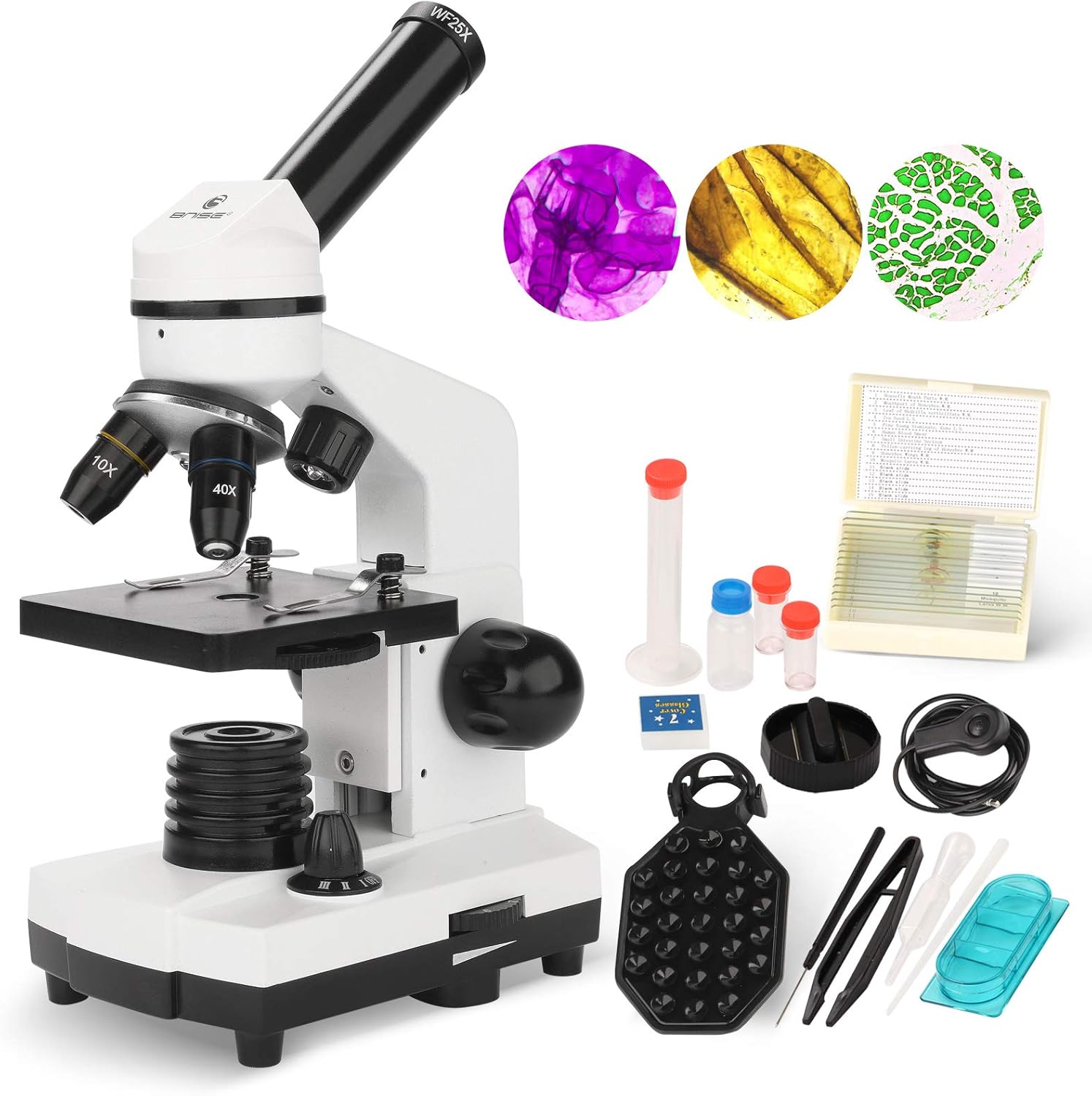 BNISE Microscope for Adults and Kids, 100X-1000X Magnification Lab Compound Monocular Microscopes with Illumination Dual LED