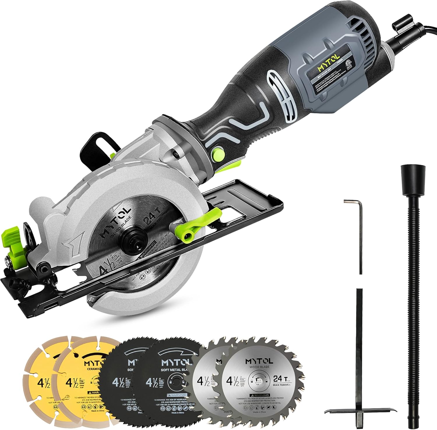MYTOL 76604 Mini Circular Saw 4 1/2, 705W 5.8A 3500RPM Compact Circular Saw with Guide & Scale Ruler, Cutting Depth 1-11/16(90°)