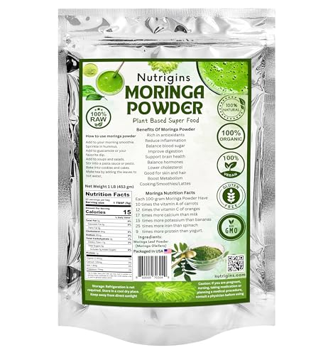 Moringa Powder - 1Lb - Moringa Powder Organic Moringa Oleifera - 100% Raw and Pure Moringa Leaf Powder Great for Drinks, Tea