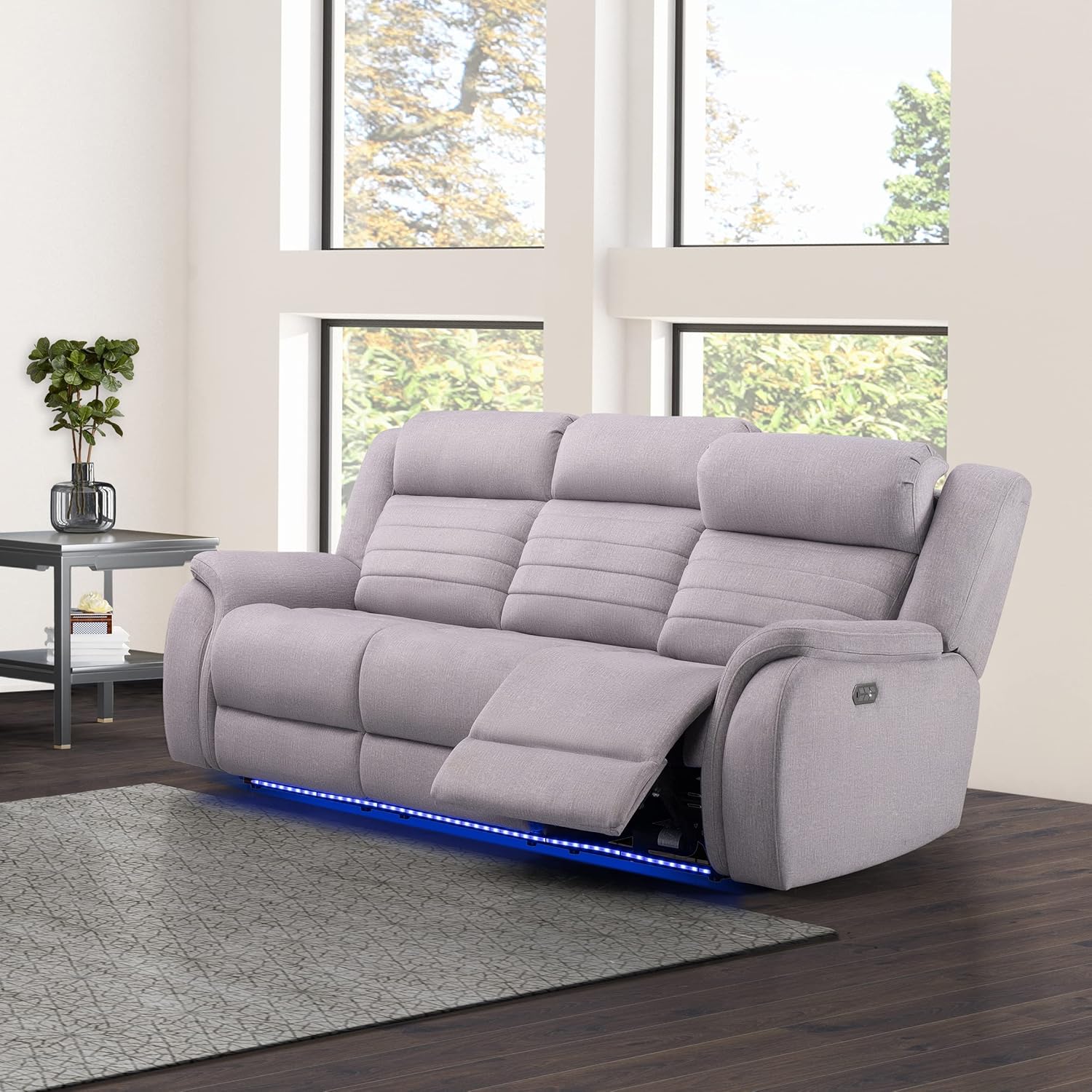 Abbyson Living Tristan Power Reclining Sofa - Transitional Design, Fabric, Heat & Massage, Built in LED Lighting, Gray