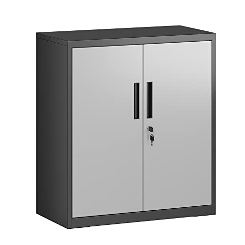 SONGMICS Garage Cabinet, Metal Storage Cabinet with Doors and Shelves, Office Cabinet for Home Office, Garage and Utility Room, Grey UOMC013G01