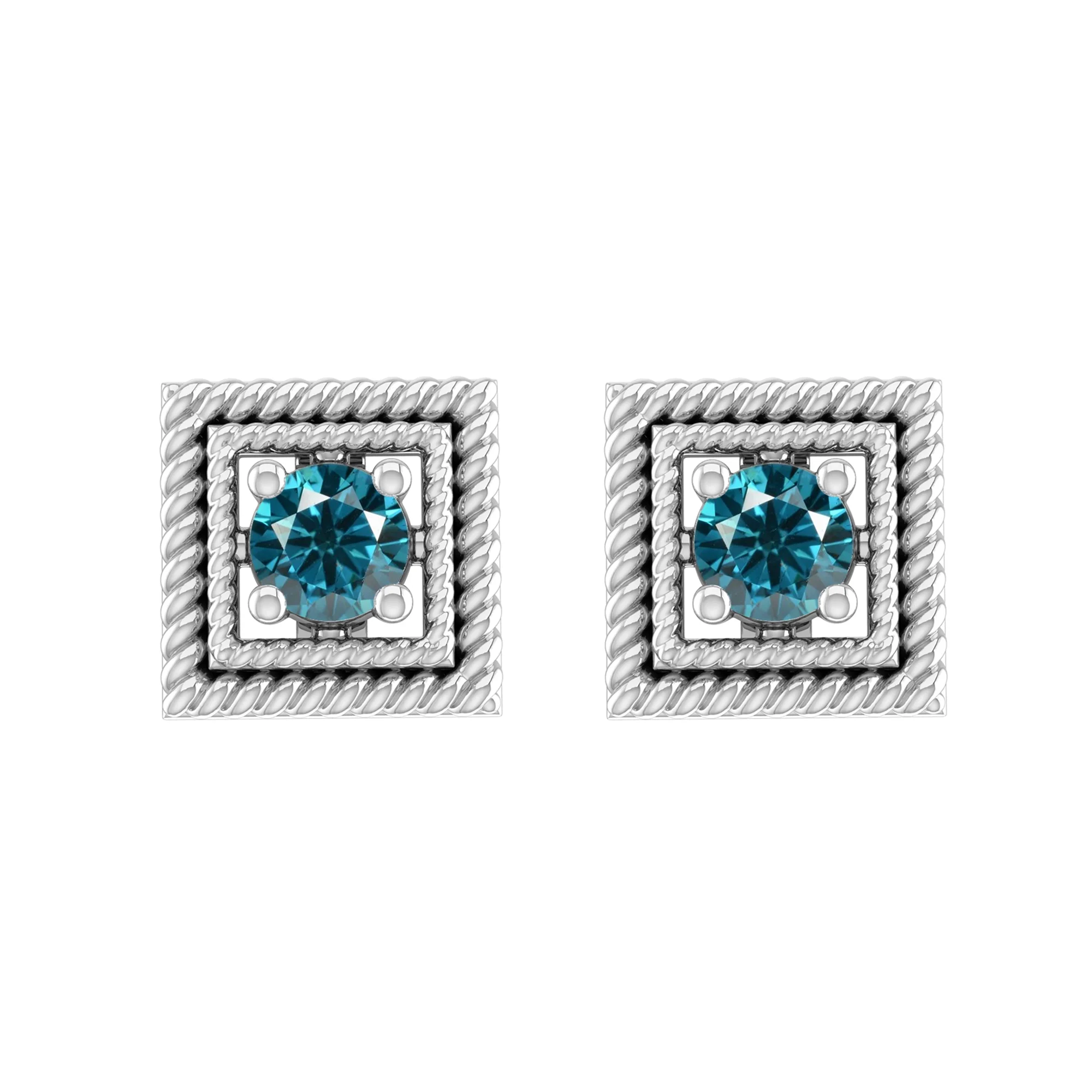 Sterling Silver with Natural Blue Diamond Stud Earrings