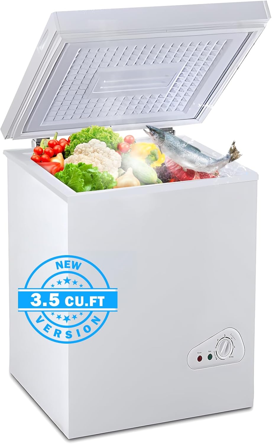 3.5 Cu.Ft Chest Freezer,7 Gears Adjustable Temperature Control(-18°F to -46°F) with a Removable Basket, Deep Compact Freezer for Garage, Office
