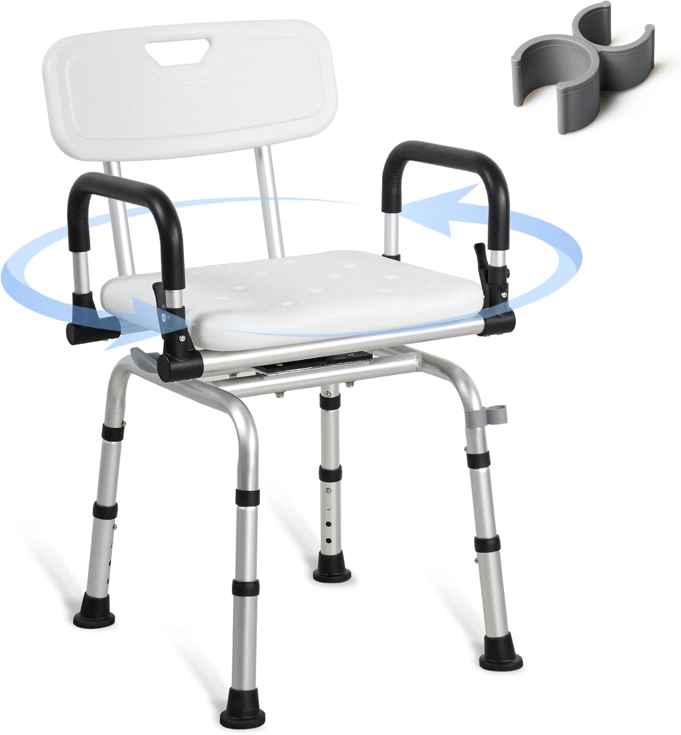 REAQER Swivel Shower Chair 360° Pivoting Bathtub Seat with Arms and Back Narrow Bath Bench for Seniors,Elderly