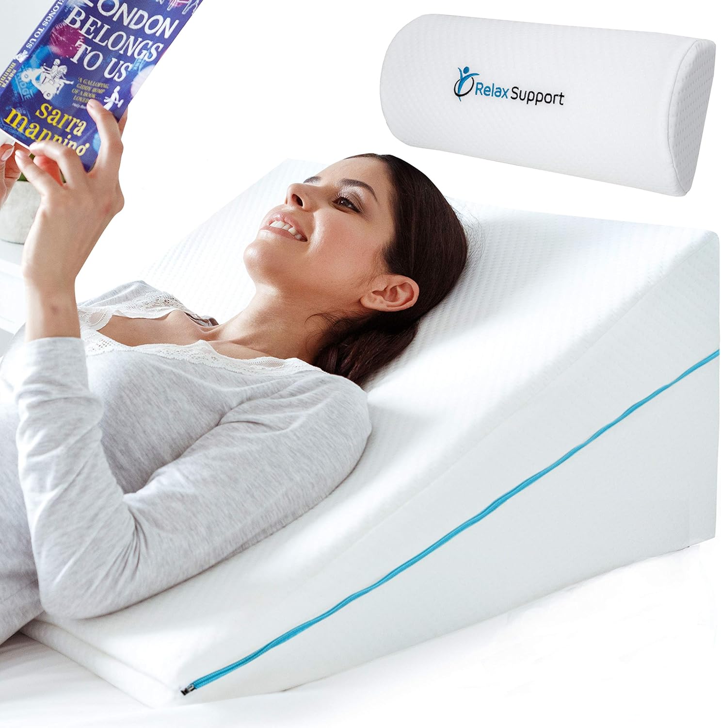 Relax Support RS6 Bed Wedge Pillow - Whole Memory Foam 3-in-1 Technology Elevation Adjustable Wedge Pillow for Sleeping Reflux Reading Snoring &ndash