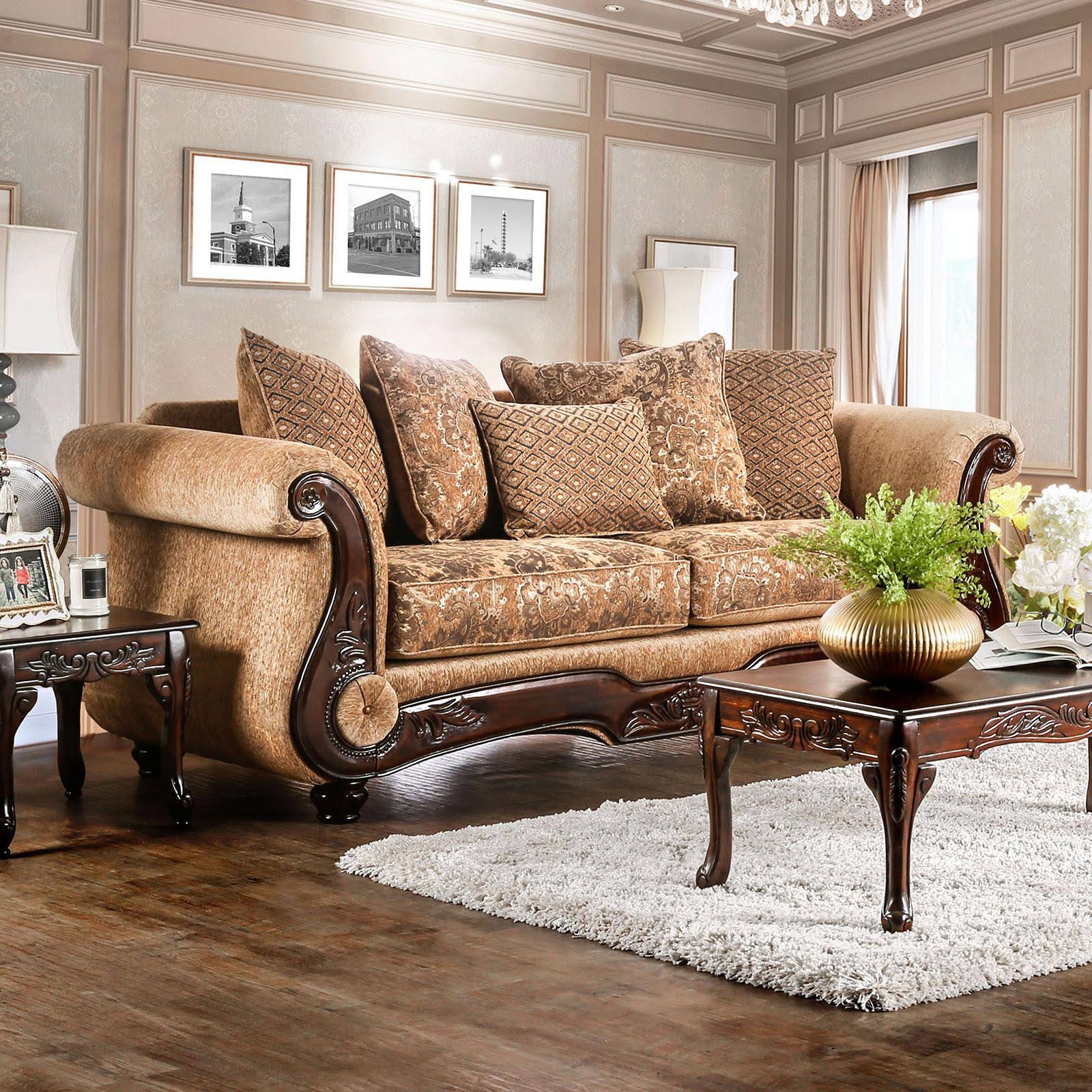 Furniture of America Nicanor Tan Gold Sofa