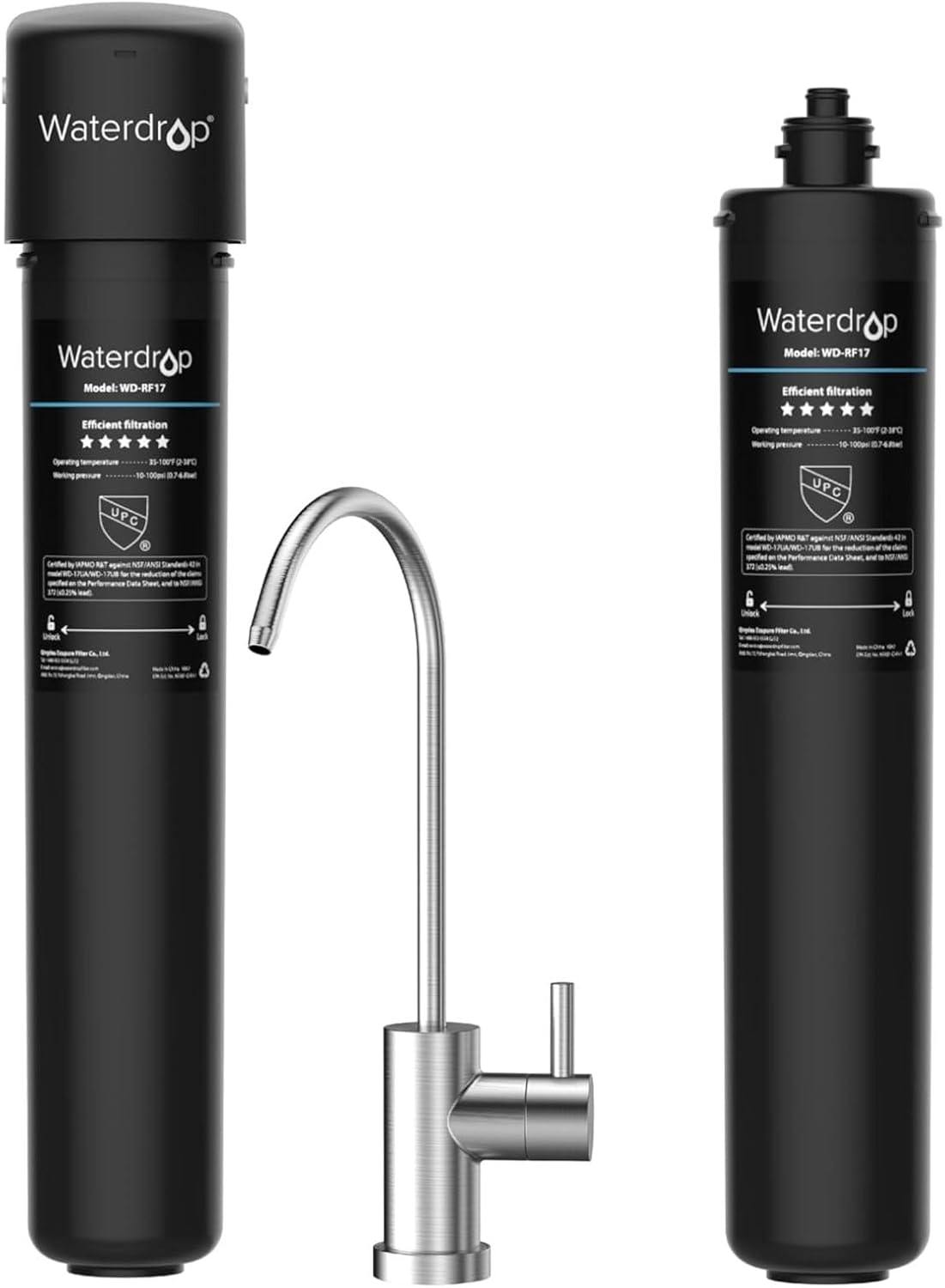 Waterdrop RF17 Replacement Filter Cartridge For 17UA/17UB Under Sink Water Filter, Reduces Lead, Chlorine