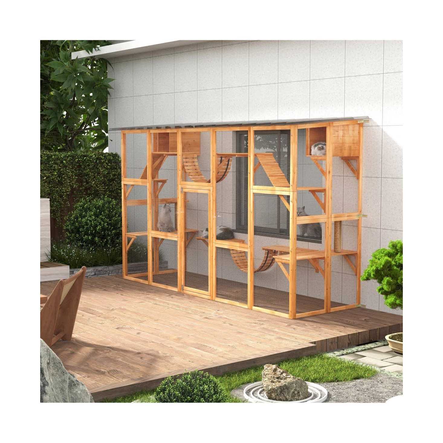 PawHut Outdoor Cat House Wooden Catio - Pet Supplies online store