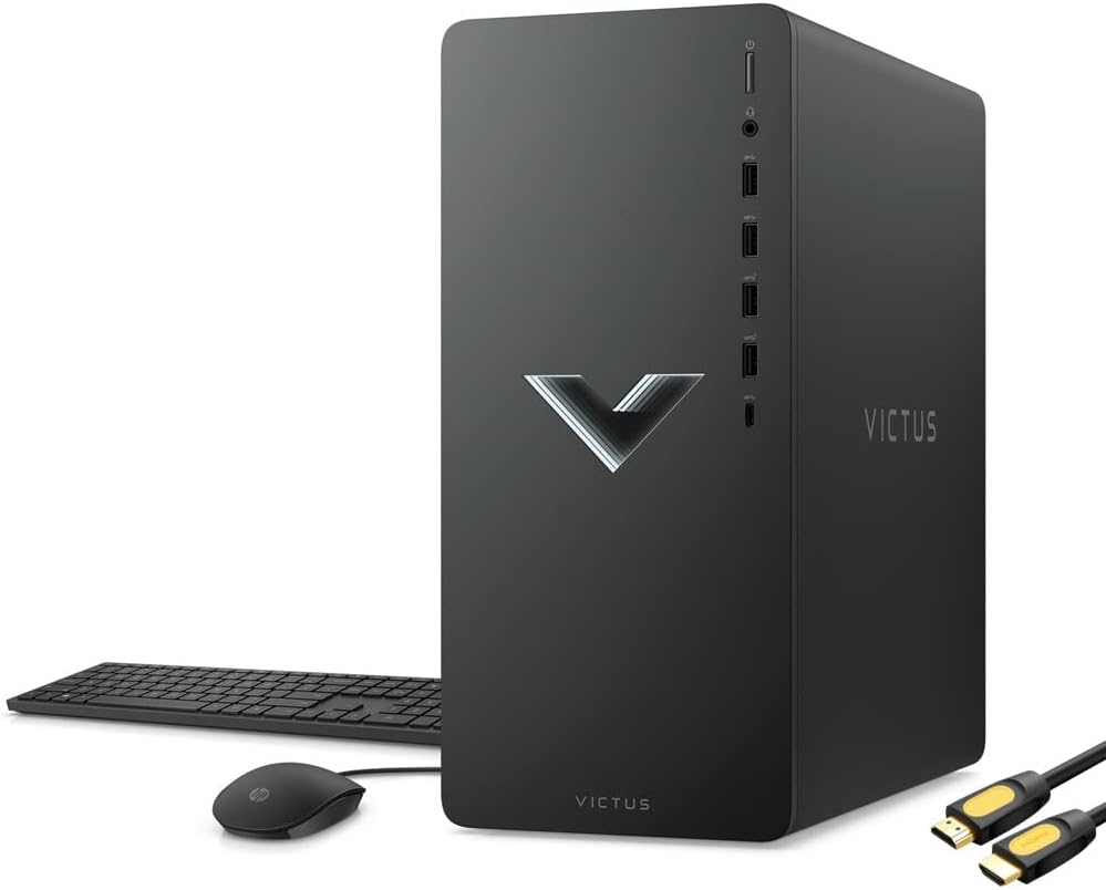 HP Victus 15L Gaming Desktop, AMD 6-Core Ryzen 5 5600G (Beat i7-10700K), AMD Radeon RX 6400 4GB, 32GB RAM, 1TB PCIe SSD+1TB HDD, USB-C, HDMI/DP, RJ45