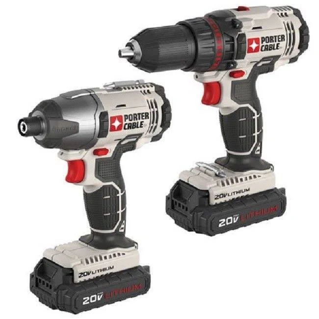 Drill Cordless Set Impact Driver Power Kit Combo 20V Battery Porter Cable 1/2x22