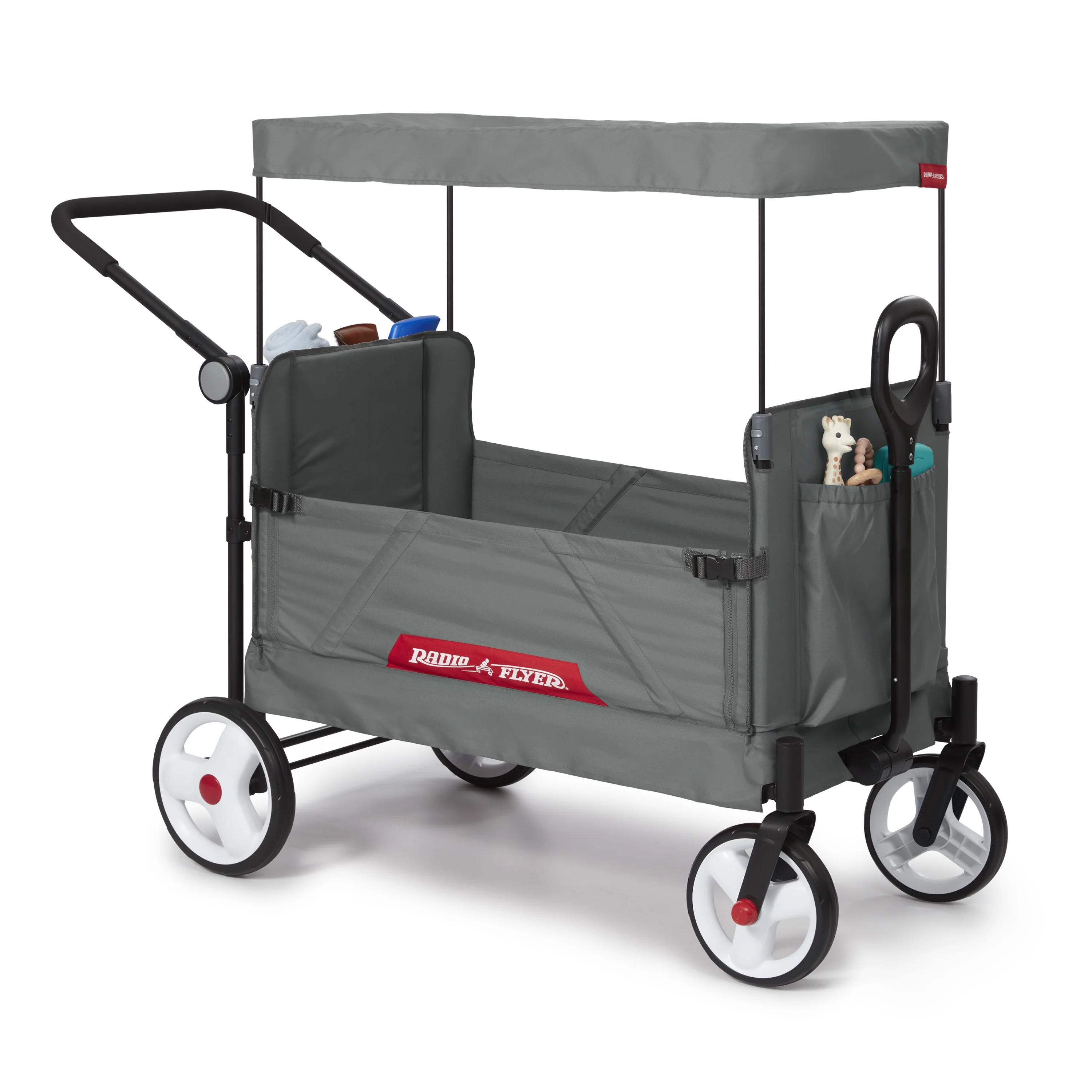 Radio Flyer Compass Stroll ‘N Wagon®, Gray Push and Pull Folding Fabric Wagon, for Kids 1 Year and up