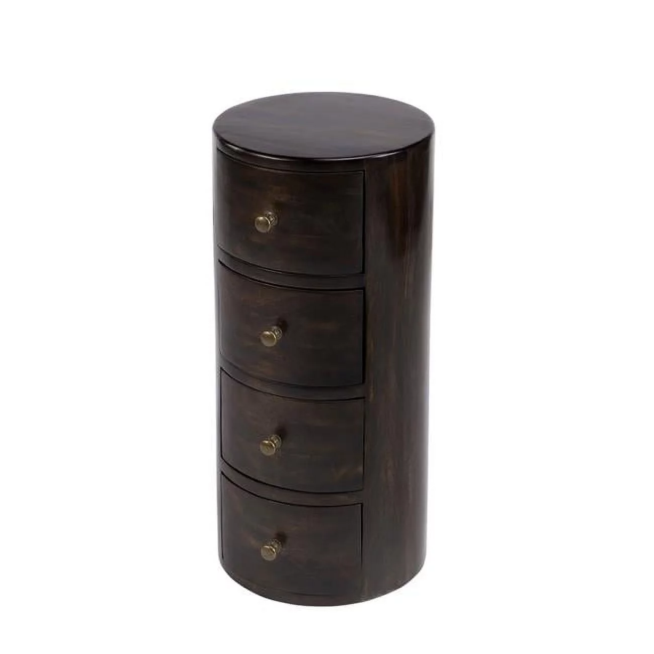 HomeRoots 476446 24 in. Chocolate Wood Round End Table with Four Drawers, Dark Brown
