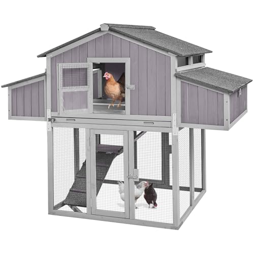 Chicken Coop Large Wooden Chicken Tractor for 6&ndash;8 Chickens, Outdoor Hen House with Metal Run Poultry Cage-Upgraded All Metal Frame