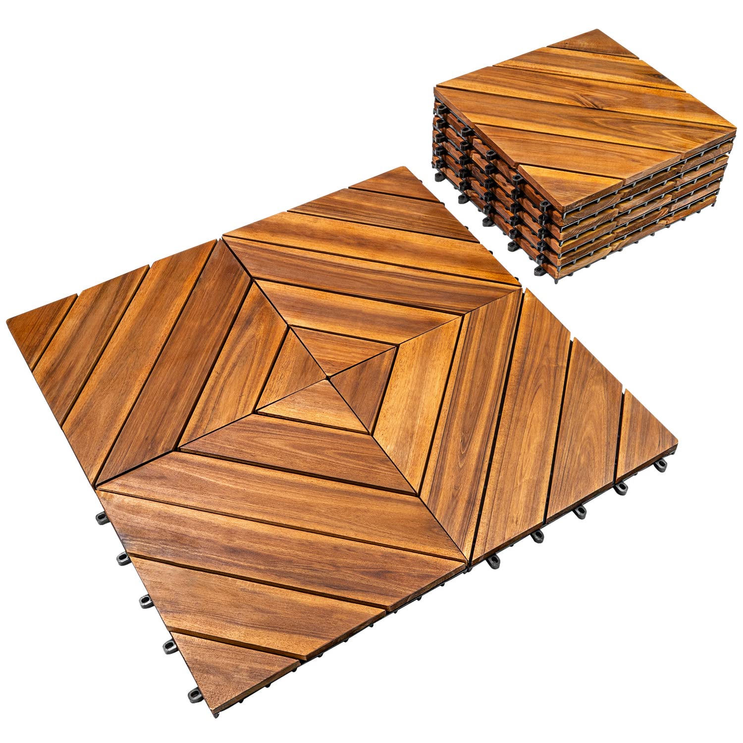 Solid Wood Interlocking Flooring Tiles (Pack of 10, 12 x 12), Acacia Deck Tiles, Floor Tiles for Both Indoor and Outdoor Use