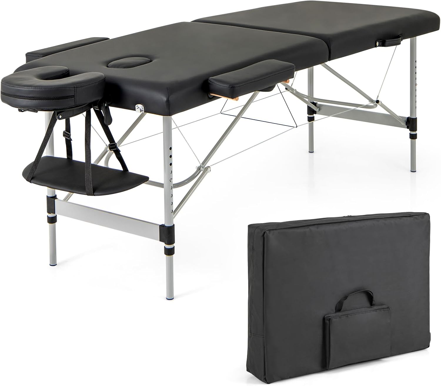 Giantex Massage Table, Portable Massage Bed with Carrying Bag, 2 Fold Salon Spa Tattoo Bed, Height Adjustable, Sturdy Aluminum Frame