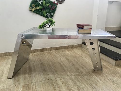 NauticalMart Airfoil Desk Aluminum | Aviator Wing Desk Industrial Airplane Desk Furniture Silver Aviation Home Office Furniture (64 Inches)