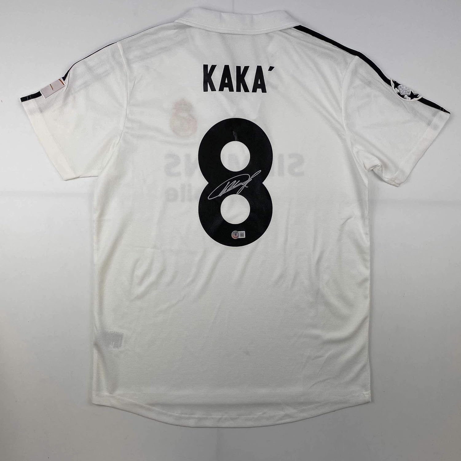 Autographed/Signed Ricardo Kaka Real Madrid White Soccer Futbol Jersey Beckett BAS COA