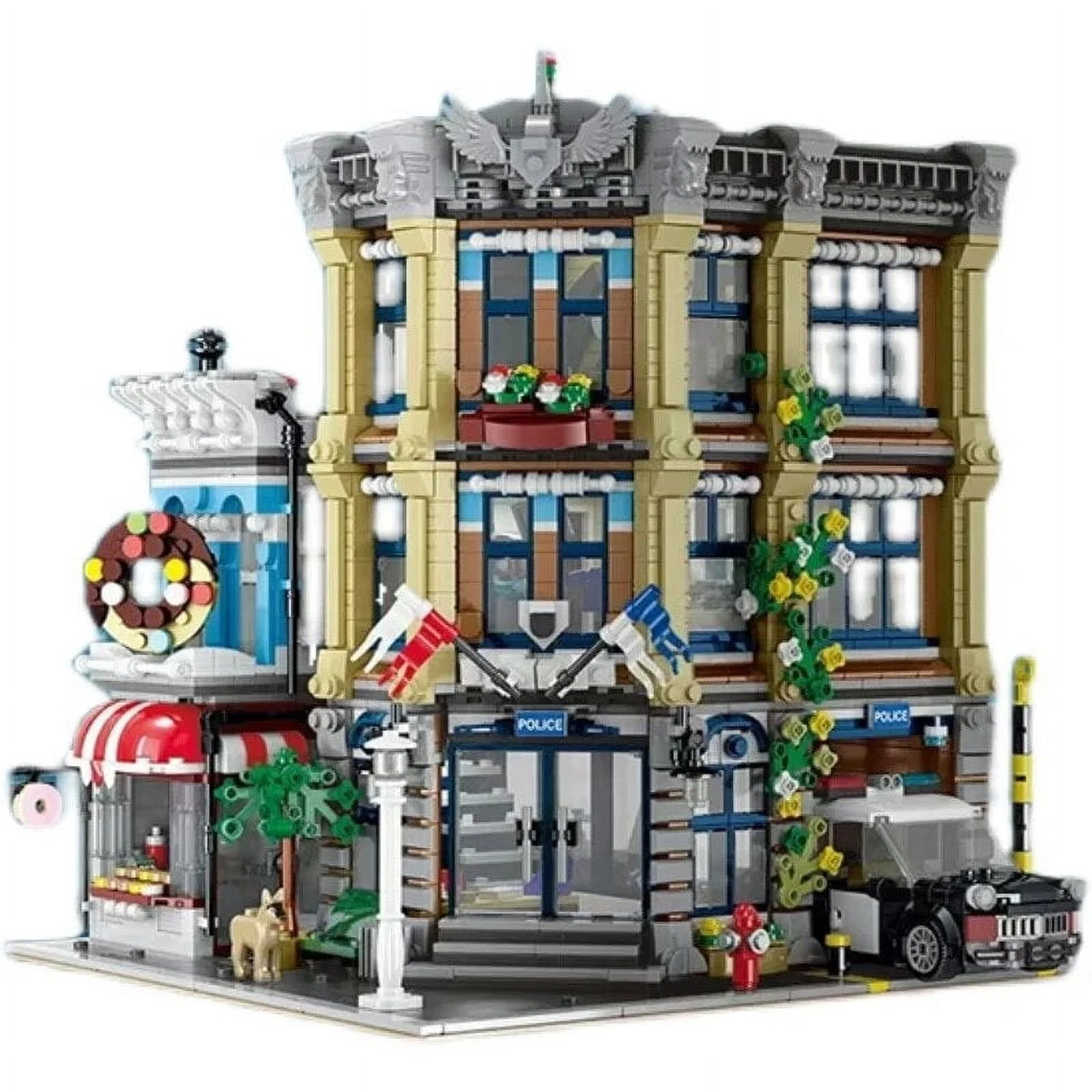 Police Station with Donut Shop Street View Creator Modular City Building Blocks Set | General Jim's Toys | Compatible with Lego, Cobi, Wange
