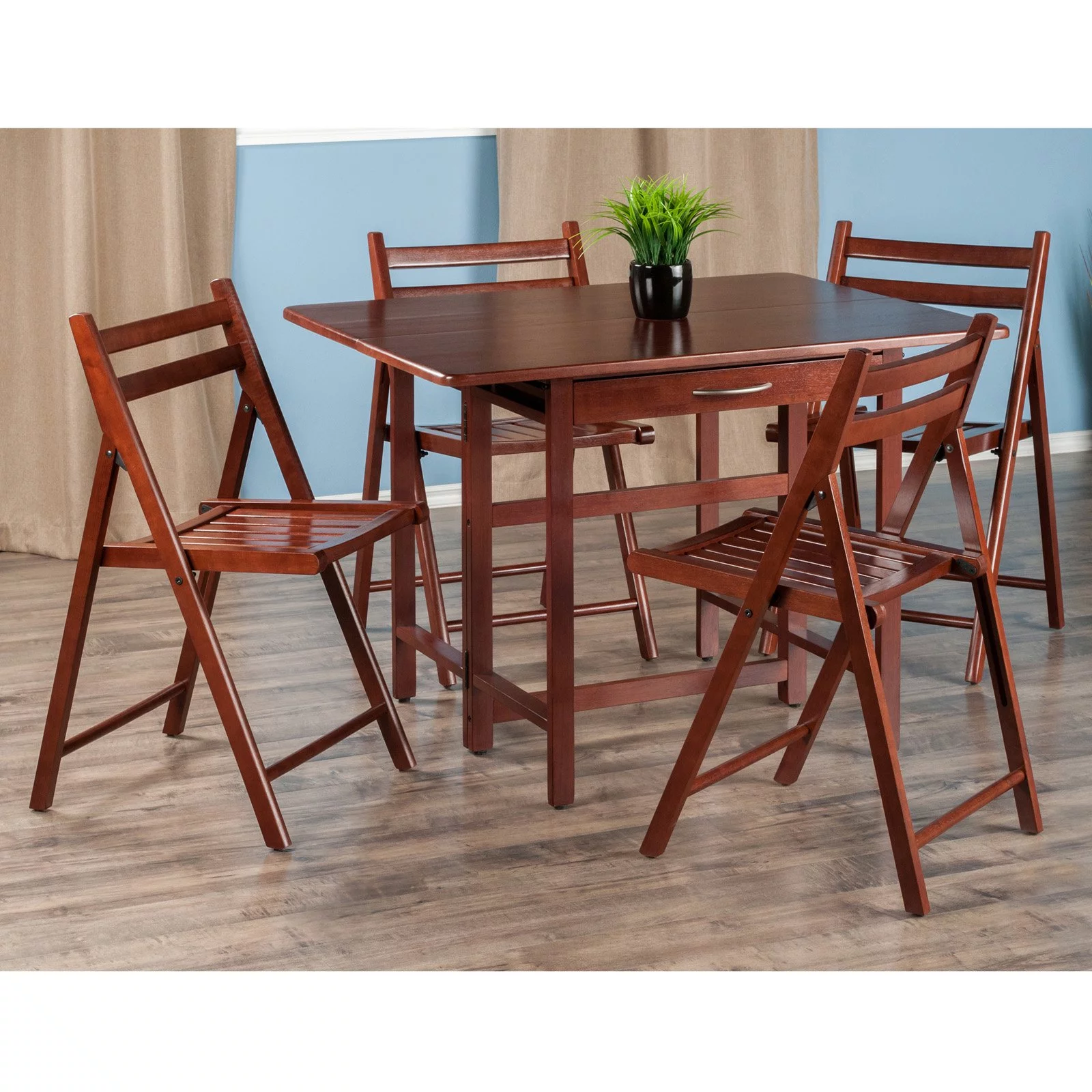 Winsome Wood Taylor 5-Pc Drop Leaf Dining Table with 4 Foldable Chairs, Walnut