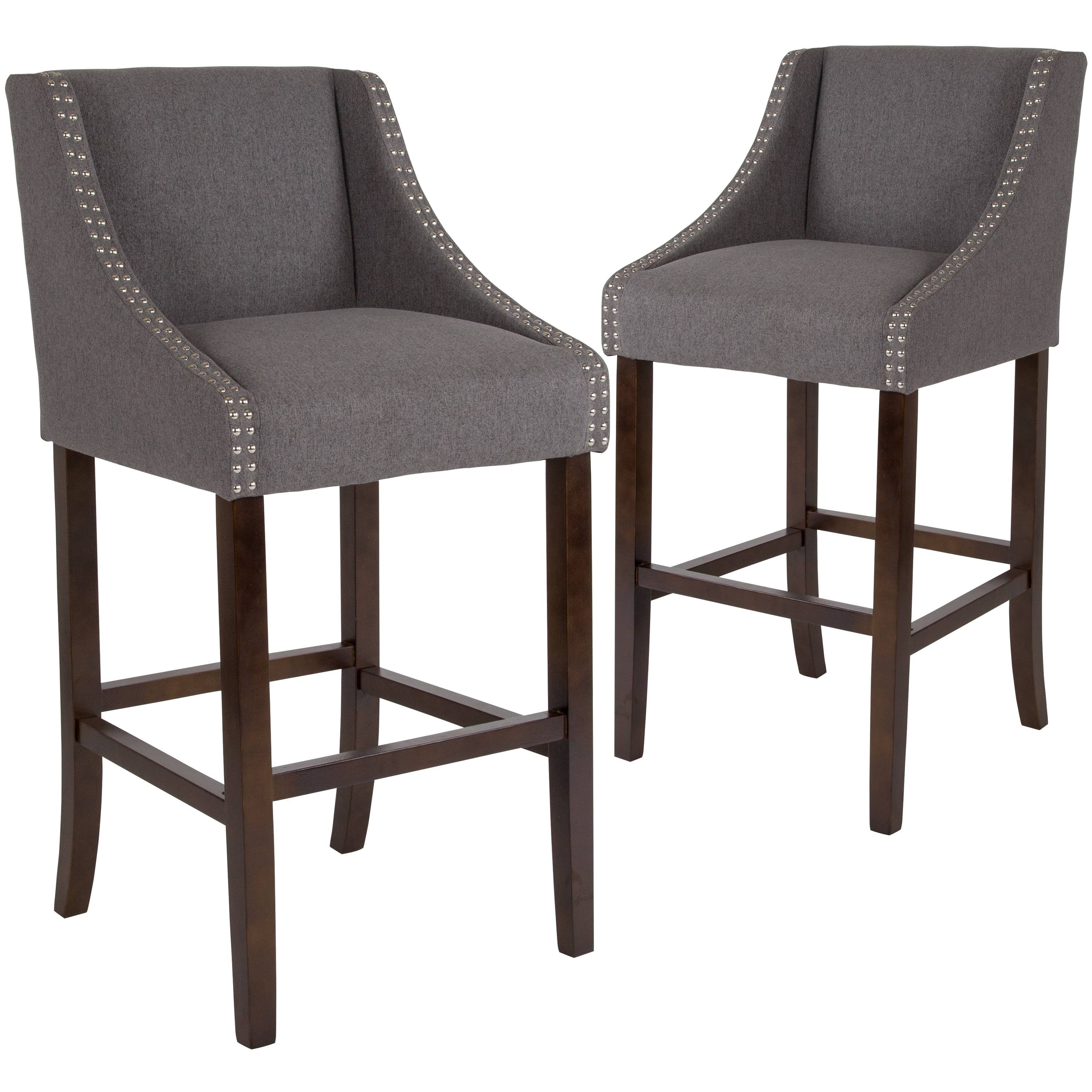 Lancaster Home 2 Pk. 30x22 High Transitional Barstool with Accent Nail Trim - 20x22W x 22x22D x 42x22H - Dark Grey Fabric