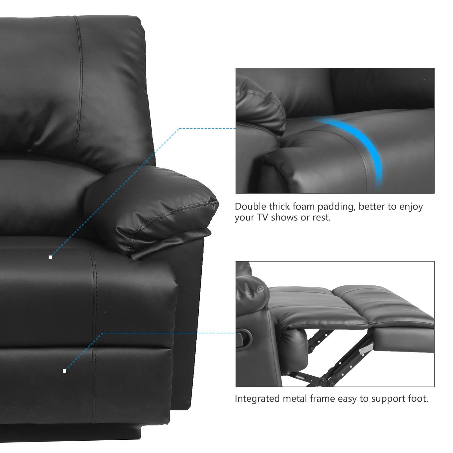 Rocker Recliner with Heated Modern PU Leather Living Room Chair - Black