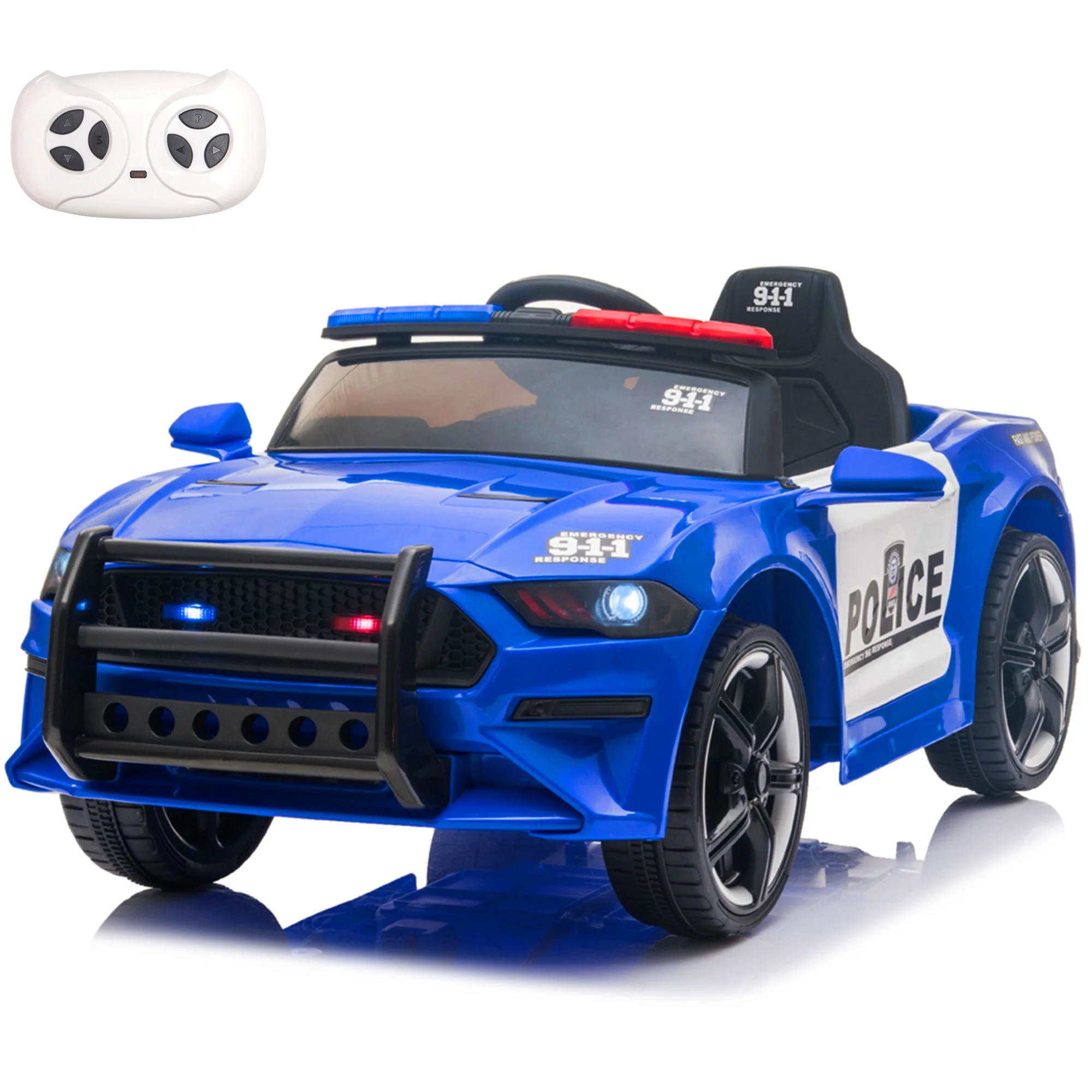CASEMIOL Police Car Ride On, 12v Kids' Electric Vehicles with Remote Control, Siren, Led Headlights, Microphone, 3 Speeds, Spring Suspension