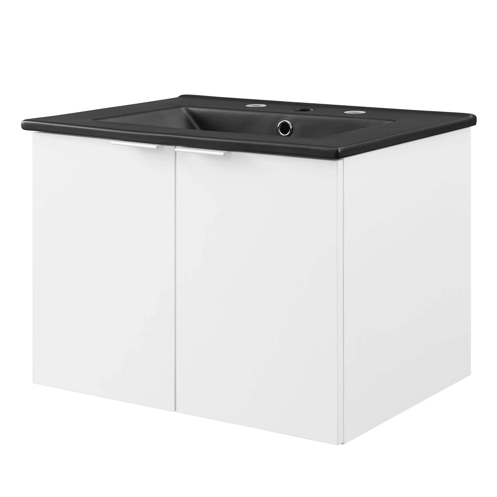 Sink Vanity Cabinet, Wall Mounted, Melamine, White Black, Modern Contemporary Urban Design, Hotel Bedroom Bathroom Master Suite Guest