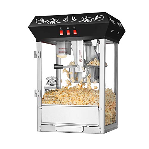Superior Popcorn Old Time Countertop Style Popcorn Machine with 8oz Stainless Steel Kettle, Black