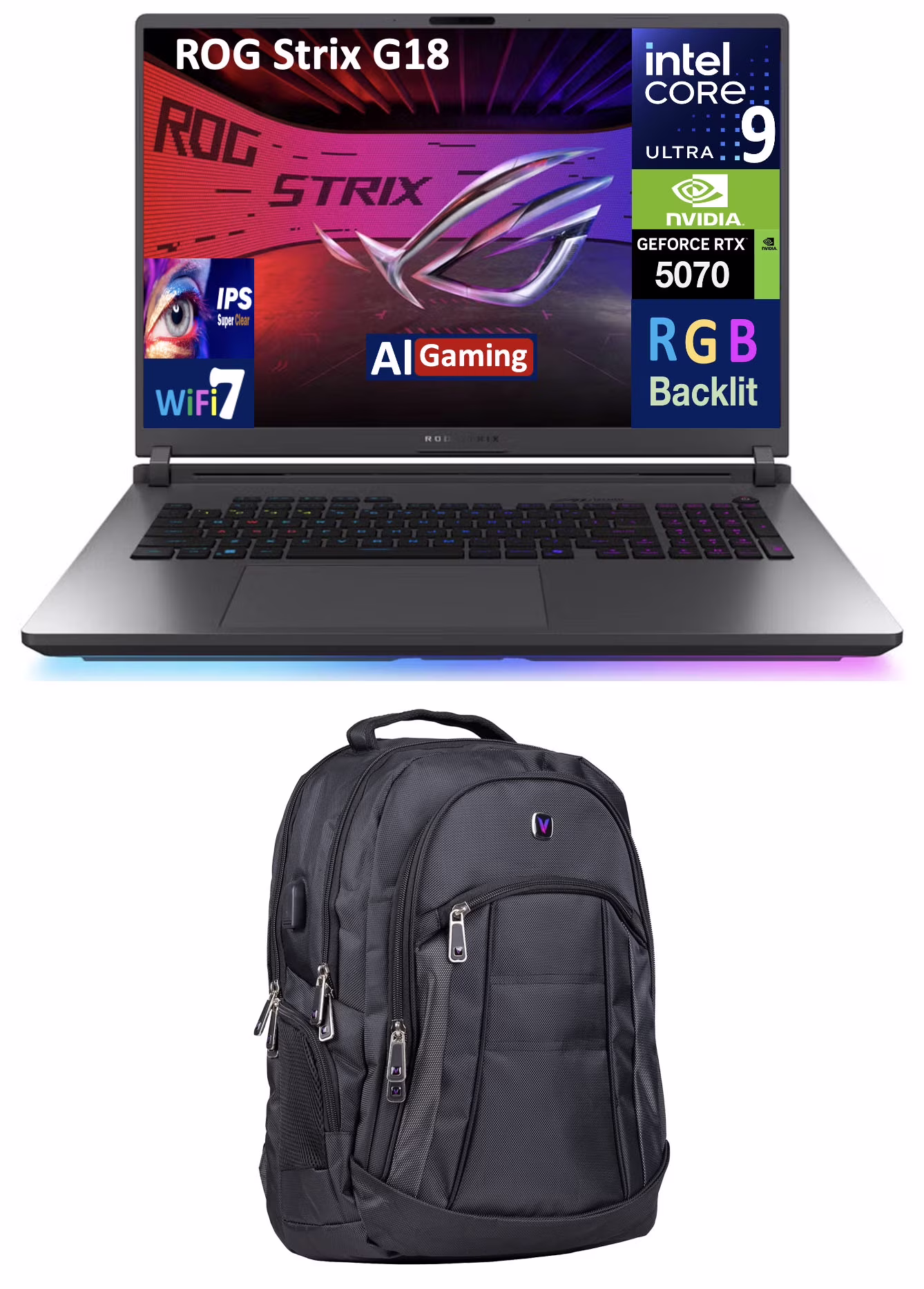 ASUS ROG Strix AI Gaming Laptop 18in 240Hz IPS WQXGA Display (Intel Ultra 9- 275HX, NVIDIA GeForce RTX 5070 8GB, 64GB DDR5, 4TB PCIe SSD, RGB KB