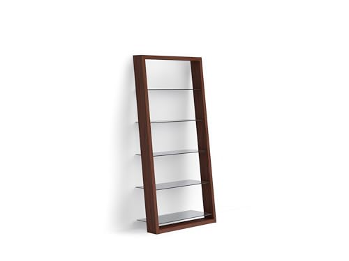 BDI Furniture Eileen 5166-74" x 34.25'' Leaning Shelf for Living Room, Family Room or Office with 5 Polished Tempered Glass Shelves