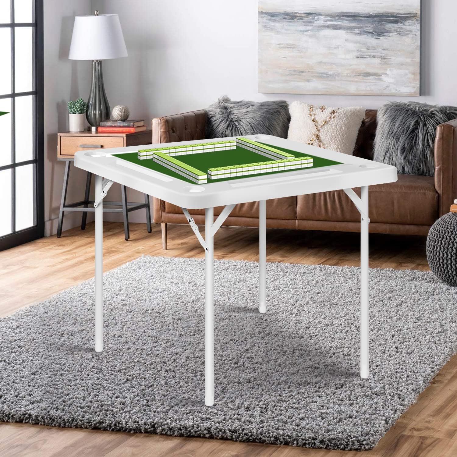 40.2’’ Mahjong Table - Square 4-Player Mahjong Table Foldable with Cup Holders and Trays