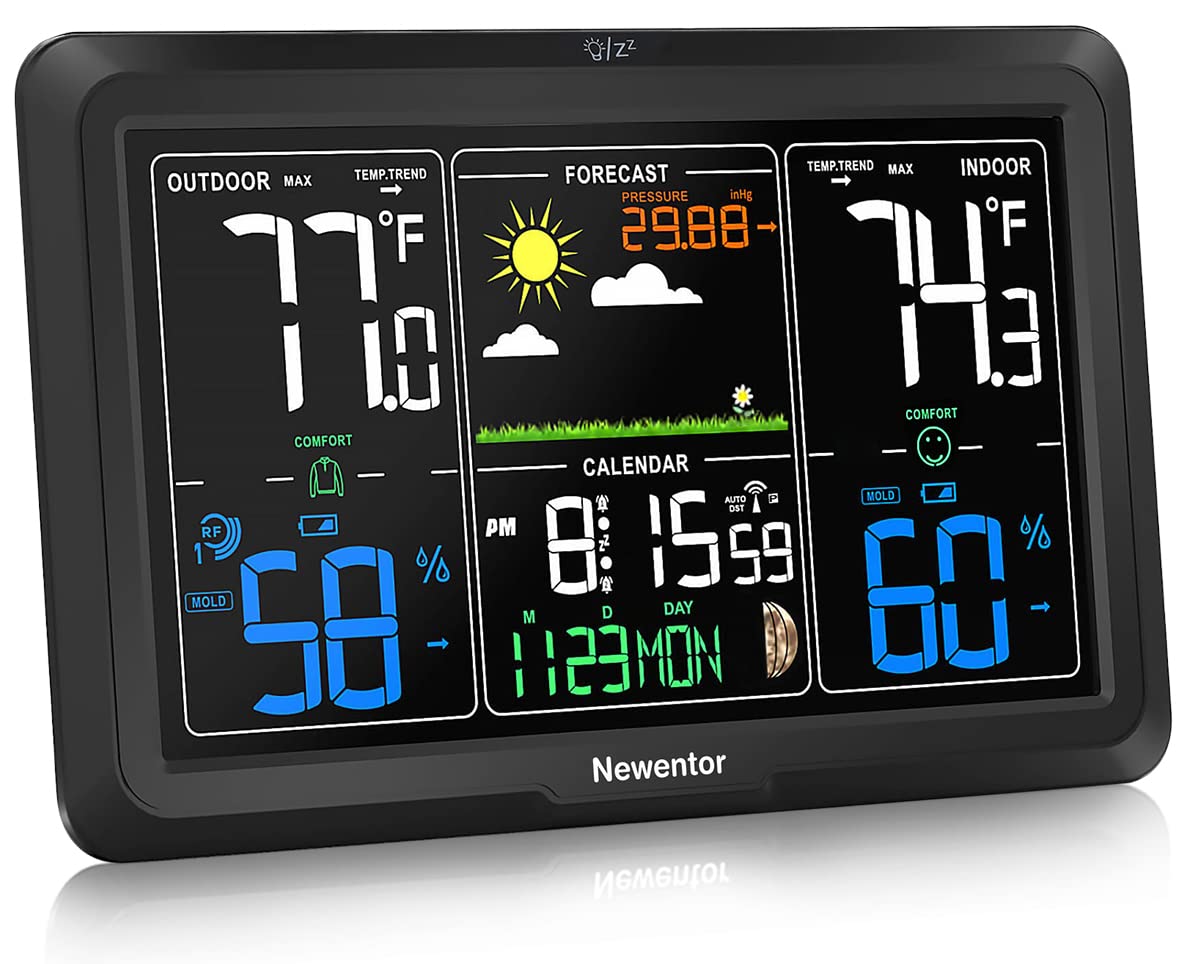 Newentor Weather Station Wireless Indoor Outdoor Thermometer, Atomic Clock with Temperature Humidity