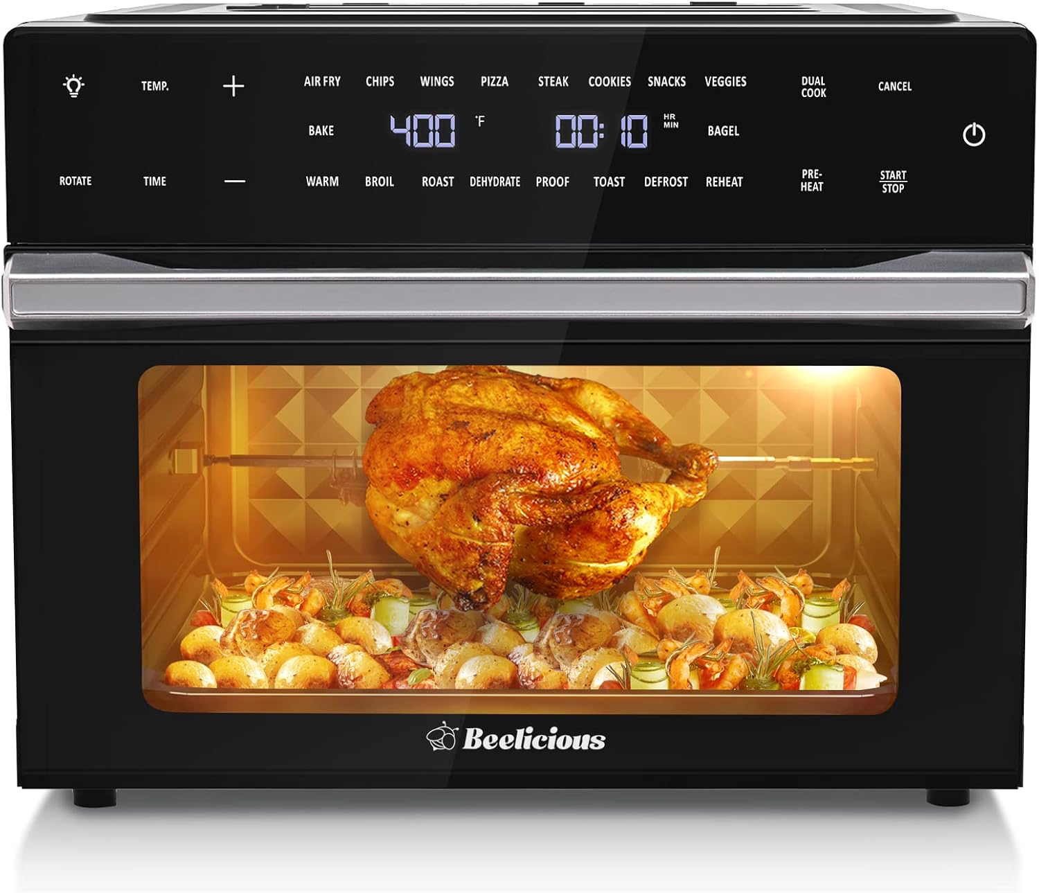 Beelicious 32QT Extra Large Air Fryer, 19-In-1 Air Fryer Toaster Oven Combo with Rotisserie and Dehydrator