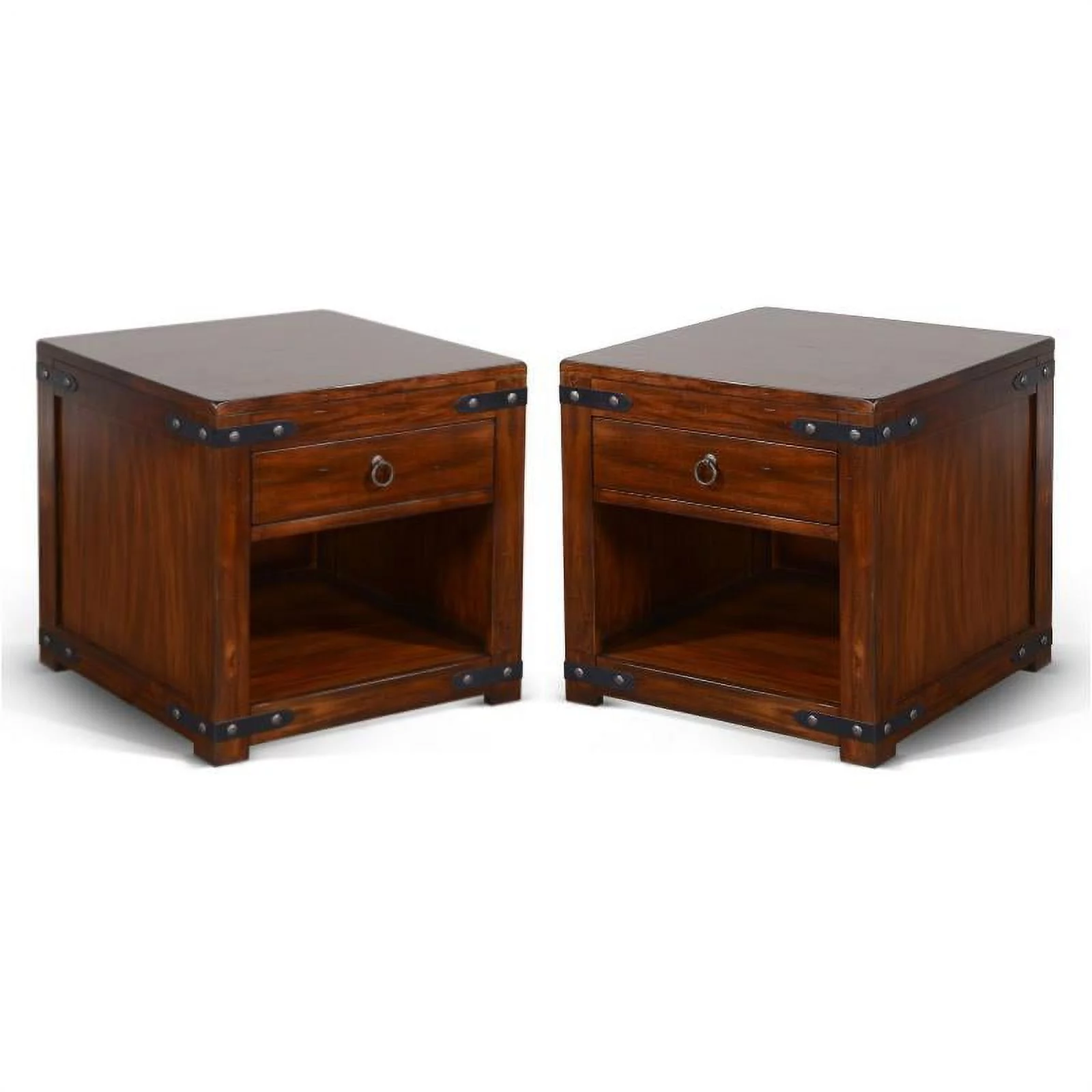Home Square Santa Fe 24" Traditional Wood End Table in Dark Chocolate - Set of 2