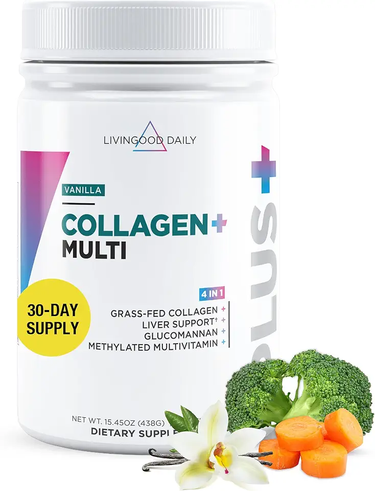 Livingood Daily Collagen Powder for Women & Men (Vanilla) - Grass-Fed Hydrolyzed Collagen Peptides, Protein & Multivitamins for Healthy Hair